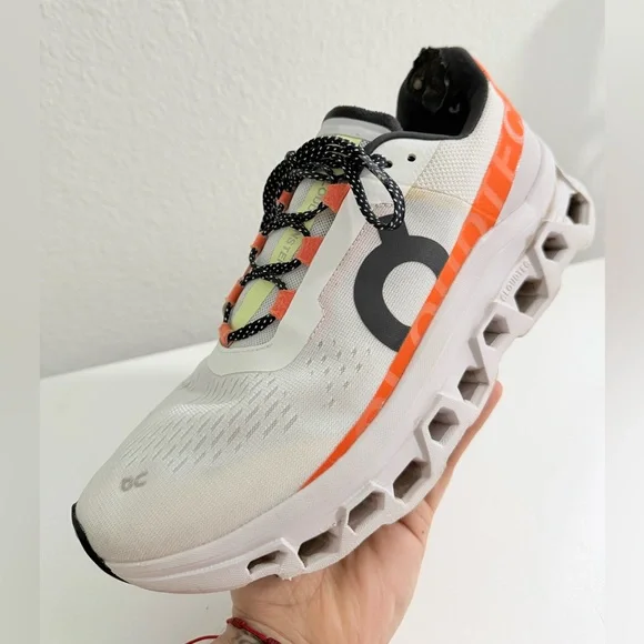 On cloudMonster Womens White & Orange Athletic Sneaker - Picture 1 of 8